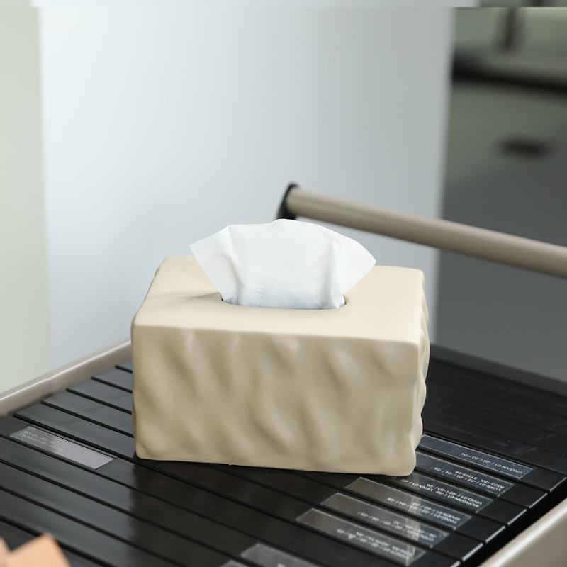 Caja de toallas de cerámica moderna y minimalista, mesa de té de sala de estar doméstica, caja de extracción de papel negra creativa, caja de extracción de papel de escritorio de alto valor de color