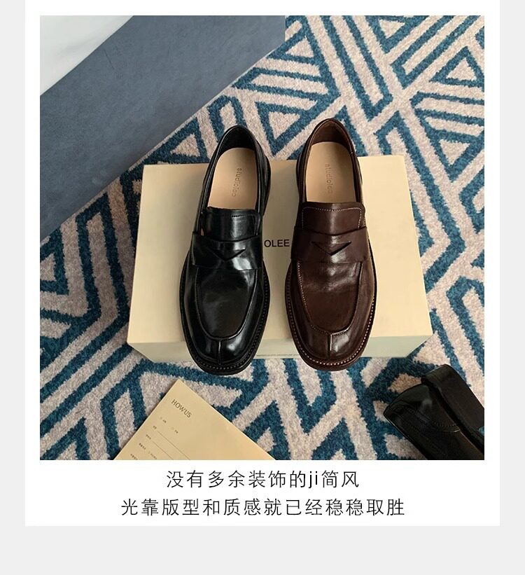 Giày lười nữ da bò mũi tròn gót vừa 3–5 cm — Điểm đen, Đốm nâu cổ điển chi tiết 9