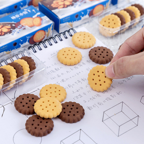 Creative Cartoon Eraser Cute Simulation Biscuit Eraser Elementary School Stationery Prizes Children's Gifts Wholesale
