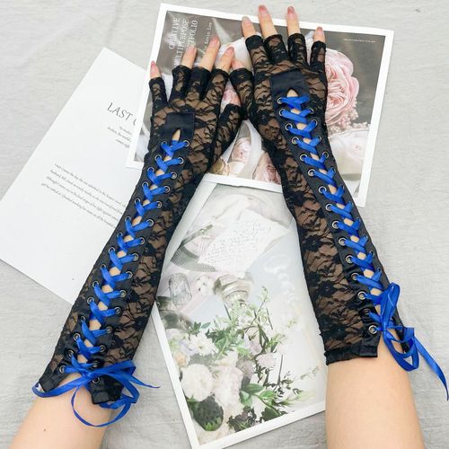 Adult women singers nightclub bar punk rock jazz dance long length black lace gloves Prom mitten Gloves lolita jk half finger female sexy cos half sleeve 