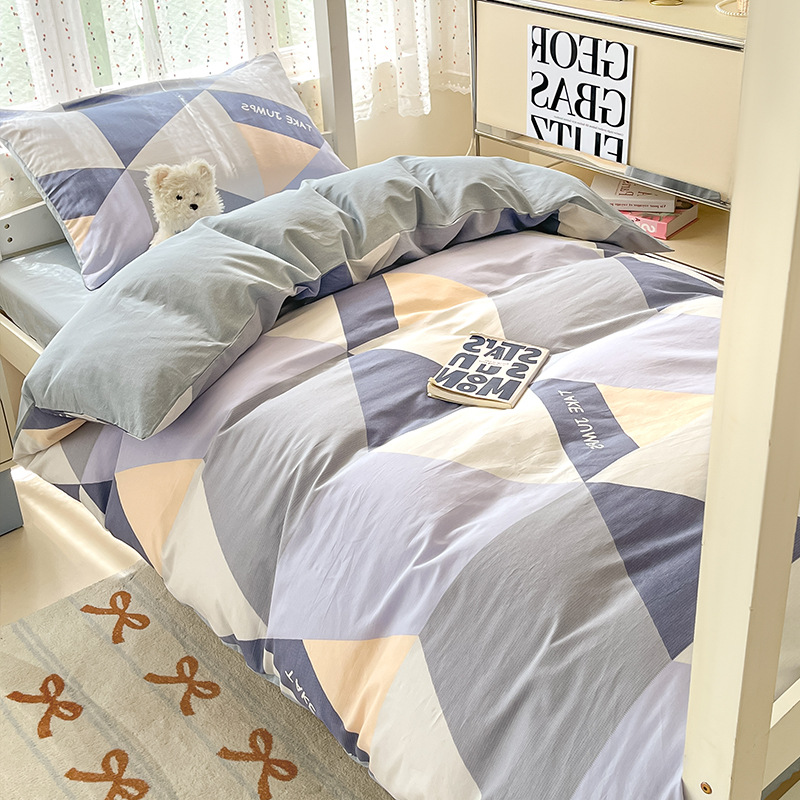 Verano simple algodón dormitorio universitario cama de tres piezas sábanas de algodón puro funda de edredón sábana ropa de cama de seis piezas
