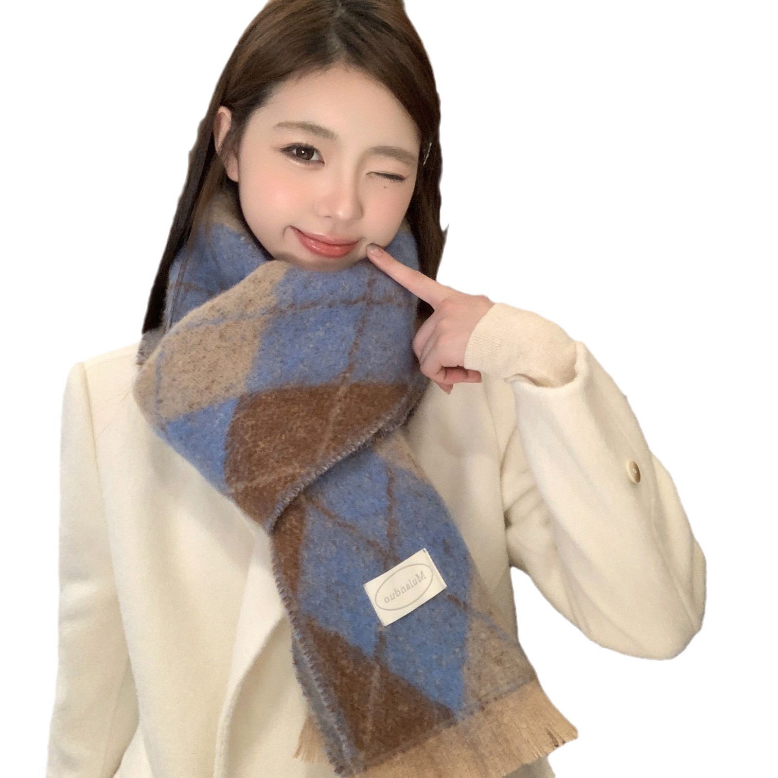 Retro molido borde diamante cuadrado bufandas de cashmere mujeres moda coreana jacquard color contrastante invierno fuera de la capa cálida