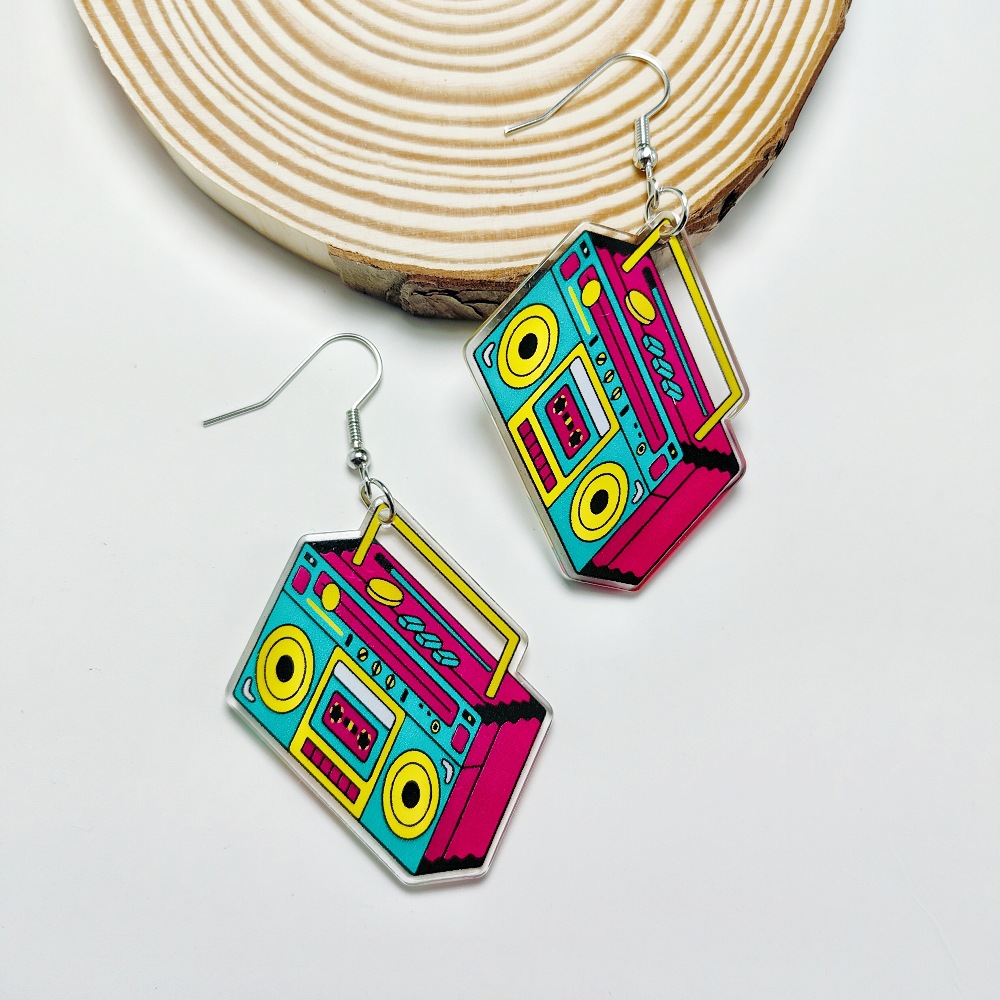 14g Weight Iron Ear Needle Material Drop Earrings Classification 1 Pair Quantity Holiday, Daily Occasion Acrylic Material Printing, Color Block, Rubik'S Cube Pattern Women's Gender Stoving Varnish Design Novelty Style 1 Pair Novelty Printing Color Block Rubik'S Cube Stoving Varnish Arylic Drop Earrings 12
