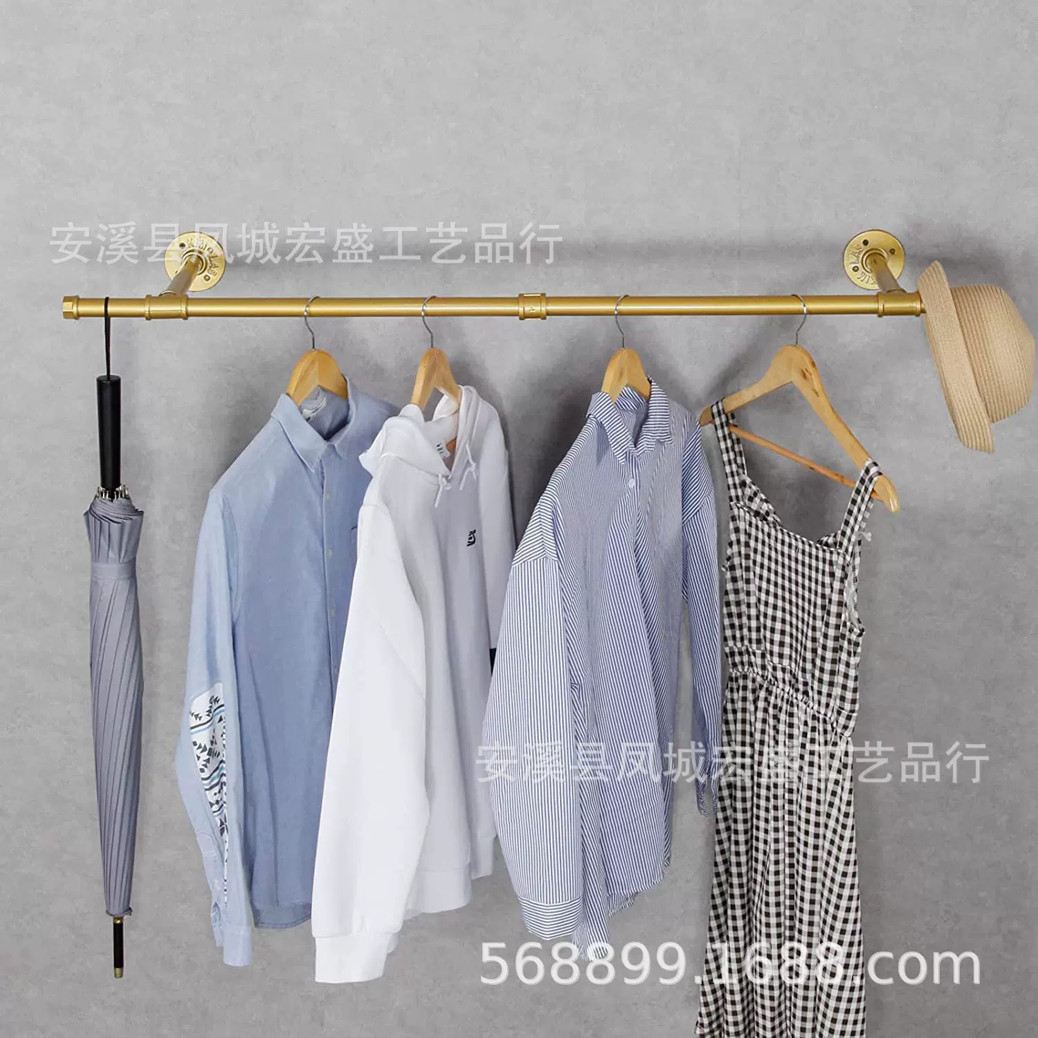 工业风服装店展示架陈列架挂衣架金色上墙衣服货架壁挂式挂钩
