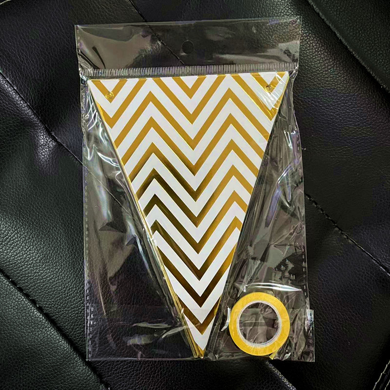 Bandera Triangular con Patrón de Ondas en Papel Dorado, Decoración de Cumpleaños, Pancarta Festiva, Decoración de Fondo para Fiestas, Accesorio de Fondo, Bandera Triangular
