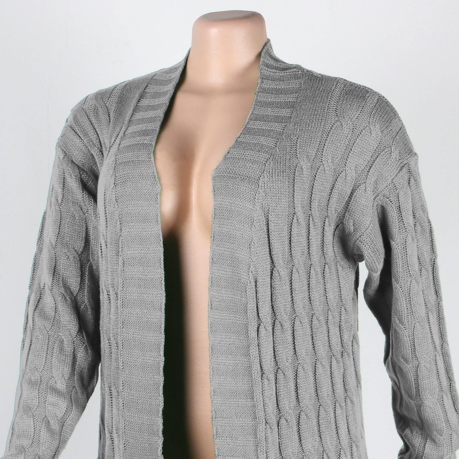 Damen Strickjacke Lang Aus Grobstrick In Unifarben Wintermantel_voghion.com