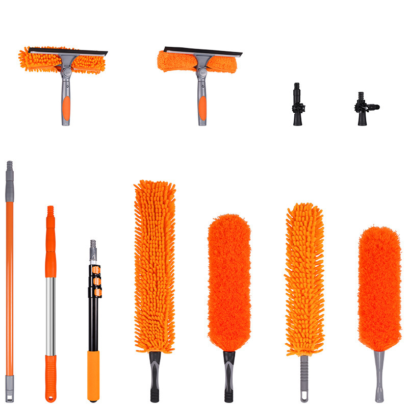 Customized Processing Cross-Border Amazon Telescopic Pole Dust Duster Kit with Glass Scraper Extension Pole for Home Cleaning