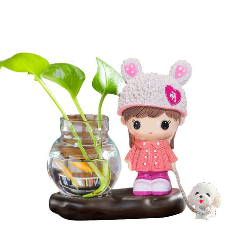 Creative handicrafts, home furnishings, cute and cute couple dolls, flower arrangements, hydroponic pothos vase, desk accessories