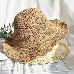 折り畳み可能な草編み帽子レディース春夏通気性サンシェード屋外旅行日焼け止め帽子ビーチ紫外線防止