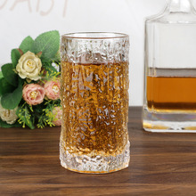玉晶創意日式樹皮杯加厚玻璃水杯耐熱茶杯錘紋果汁飲料冰川杯批發