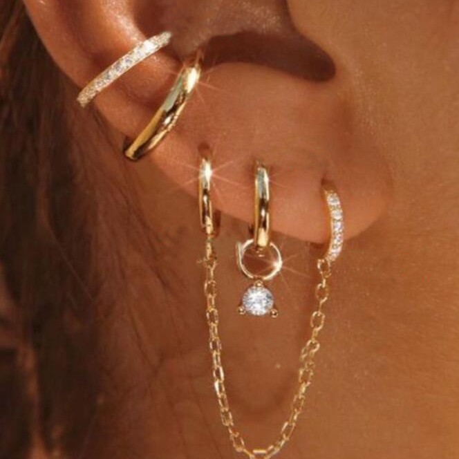 Europa y los Estados Unidos puntos creativos transfronterizos pendientes de diamante de zircón de cobre 3 piezas conjuntos de pendientes de cadena pendientes de lujo ligero pendientes de alta calidad para mujeres