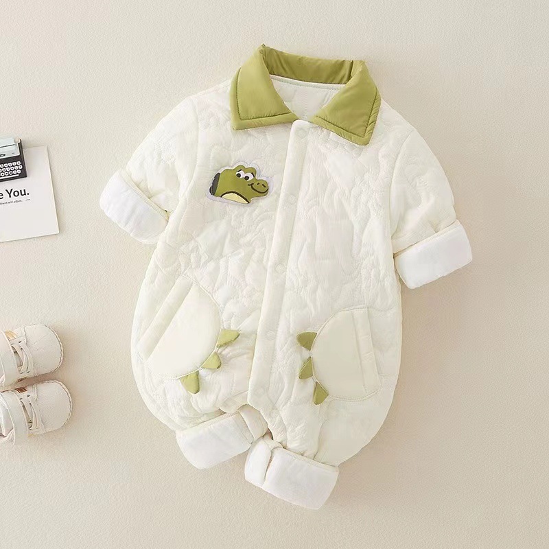 Ropa de bebé otoño e invierno nuevo estilo dinosaurio de dibujos animados bebé hombre mono acolchado más terciopelo cálido estilo occidental