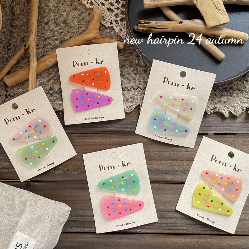 New Korean Jelly Color Triangle Color Wave Dot Hairpin Girl's Side Bangs Clip Internet Celebrity Same Style Side Hairpin New Korean Jelly Color Triangle Color Wave Dot Hairpin Girl's Side Bangs Clip Internet Celebrity Same Style Side Hairpin
