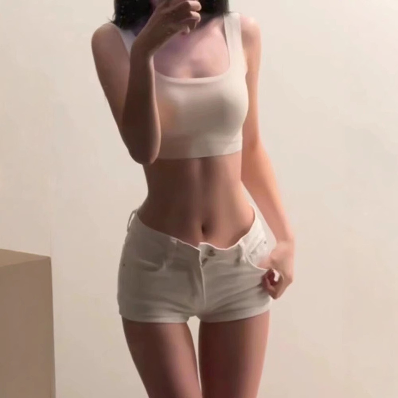 American Style Hot Girl Low Waist White Denim Shorts Women's Summer New Sexy Tight Slimming Legs Long Hip Hot Pants
