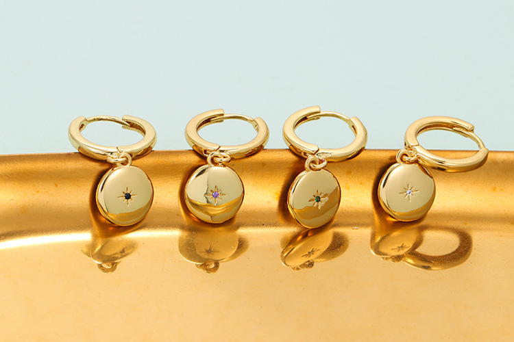 Copper Material Minimalist Diamond-studded Earrings Round Pendant Plain Earrings