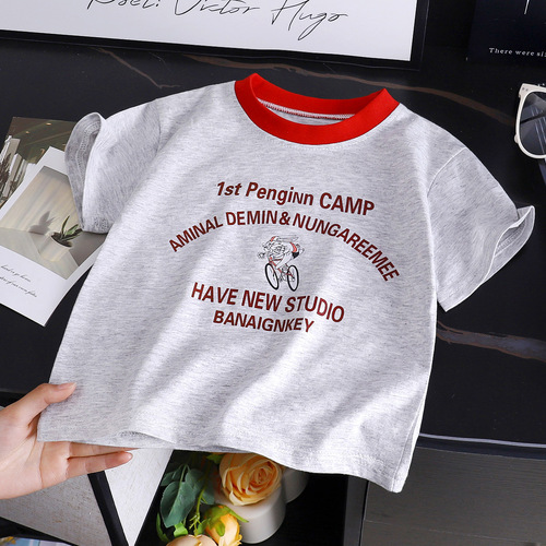 Pure Cotton Children's Short Sleeve T-Shirt Summer New Style Fashion Thin Half Sleeve Medium and Large Children's Top for Boys and Girls Trendy Baby
