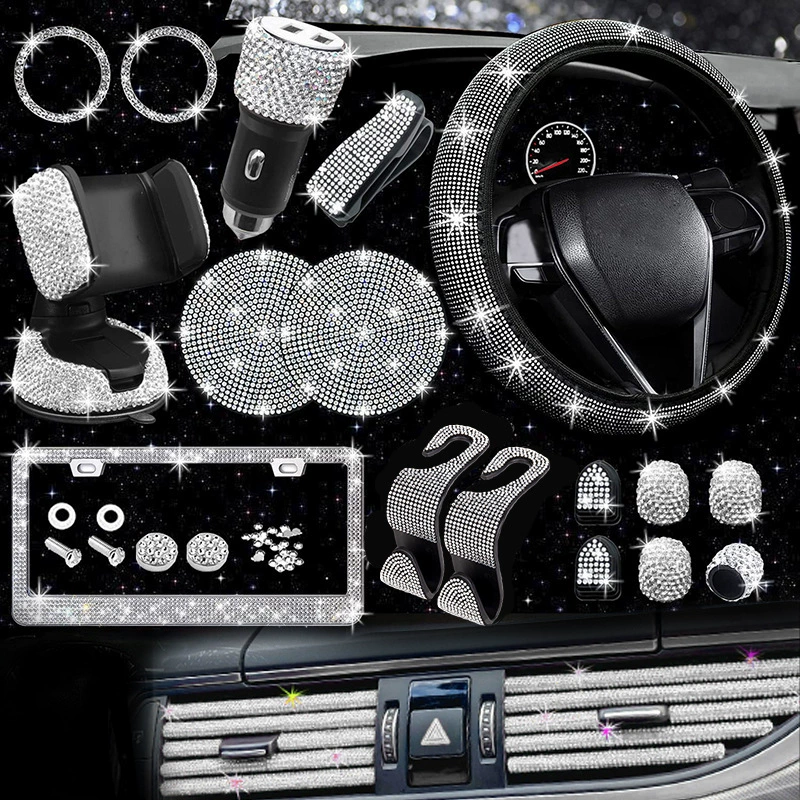 Чехол на руль автомобиля нескользящий удобный эластичный чехол на руль с алмазной вставкой Рамка номерного знака американского стандарта горный хрусталь Украшение Автомобиля трансграничный