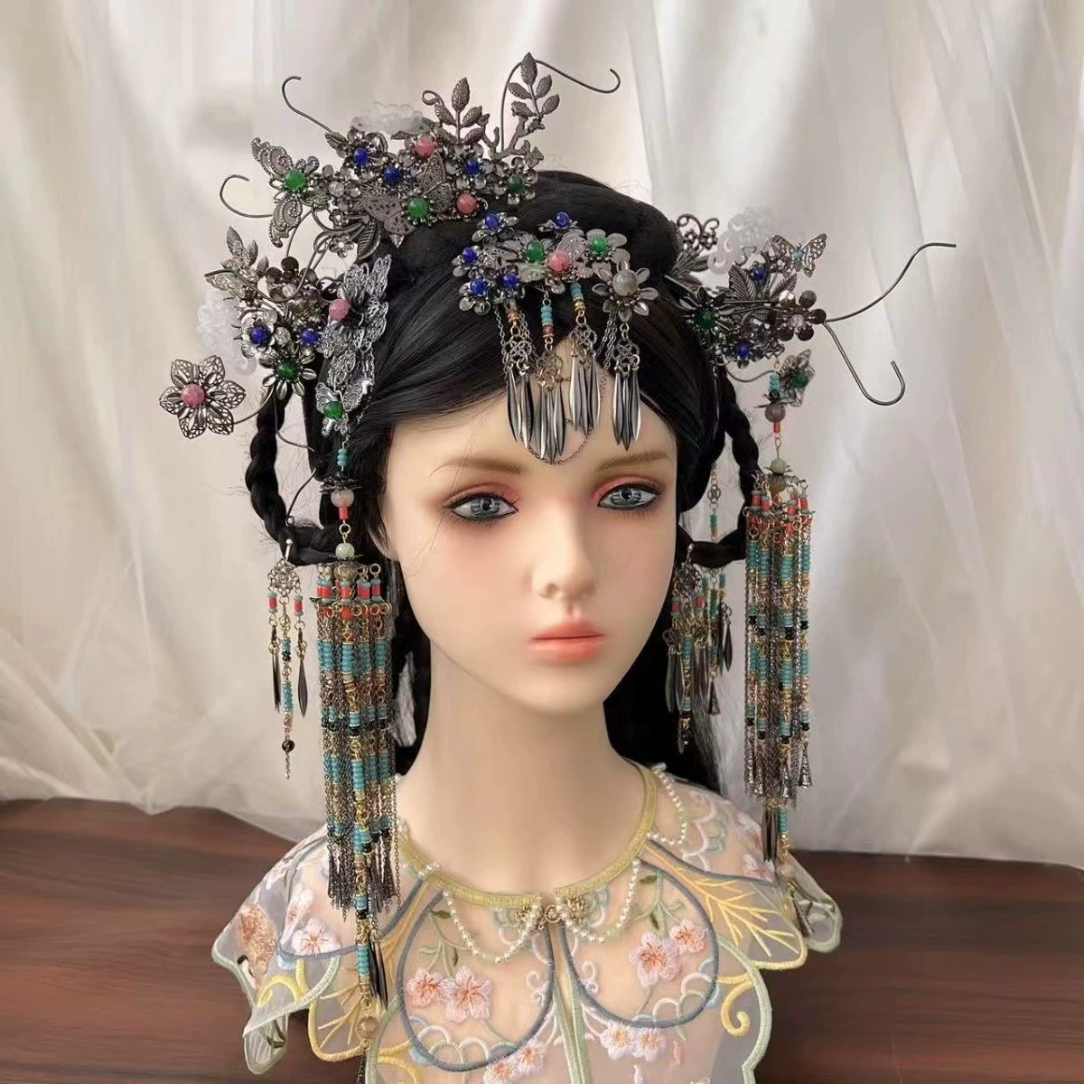 Головной убор династии Хань в древнем стиле, комплект короны для волос в экзотическом стиле этнических меньшинств, заколка с кисточкой, аксессуары в китайском стиле династии Хань