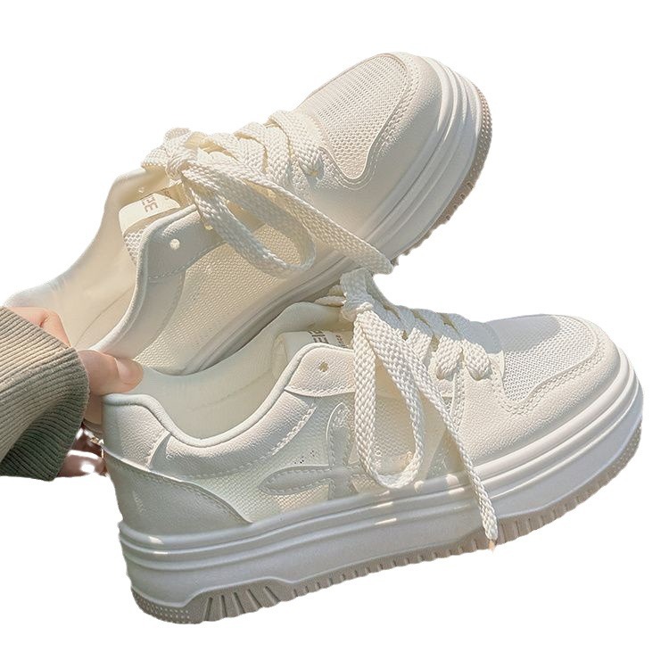 Zapatos blancos de mujer 2024 nuevos zapatos de verano zapatos de malla delgados zapatos de malla transpirables zapatos de skate de suela gruesa