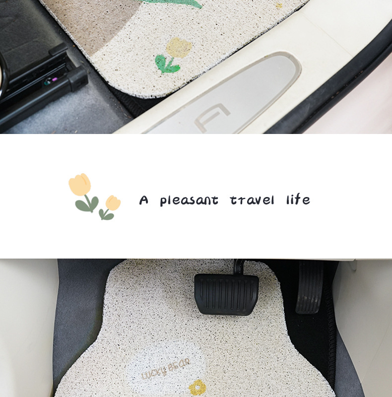Car Mat Cute Cartoon Tulip Bear Silk Circle Printed Single Main and Co-Pilot Universal Silk Circle Foot Mat