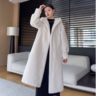 Haining Leather Women's Mink Coat Whole Mink Hooded Winter New Classy Long Large Size Slim Mink Fur Outwear