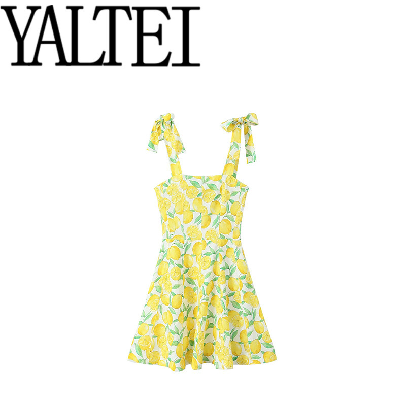 Yaltei Summer New Women's French Fashion Linen Blended Printed Mini Dress 0387087 0