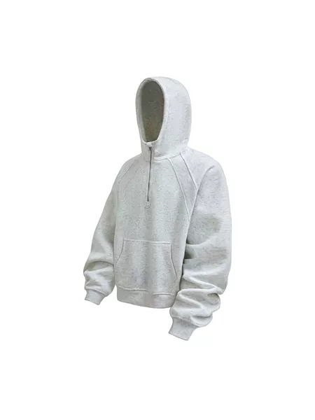 Men's hooded half-zip sports sweatshirt, spring and autumn loose casual fleece jacket, unisex, gray, black, white