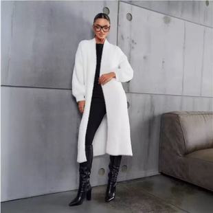 Cross-Border Knitted Cardigan Sweater for Women in Autumn and Winter New Loose Large Size Slim Lazy Style Imitation Mink Velvet Long Coat