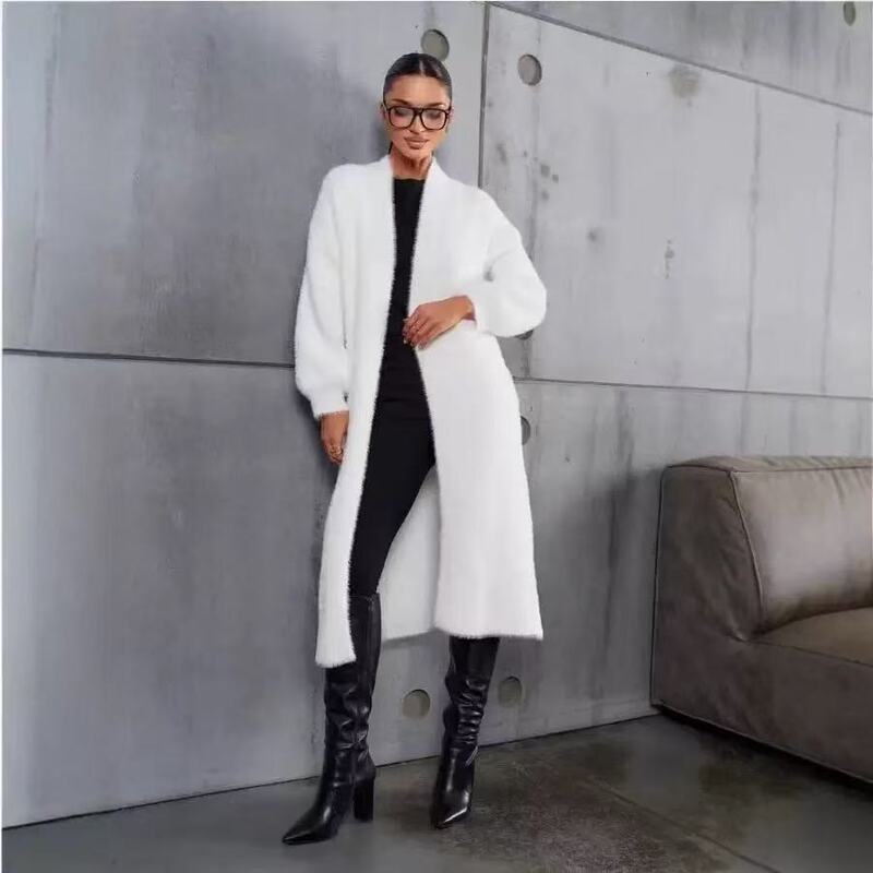 Cross-Border Knitted Cardigan Sweater for Women in Autumn and Winter New Loose Large Size Slim Lazy Style Imitation Mink Velvet Long Coat Cross-Border Knitted Cardigan Sweater for Women in Autumn and Winter New Loose Large Size Slim Lazy Style Imitation Mink Velvet Long Coat