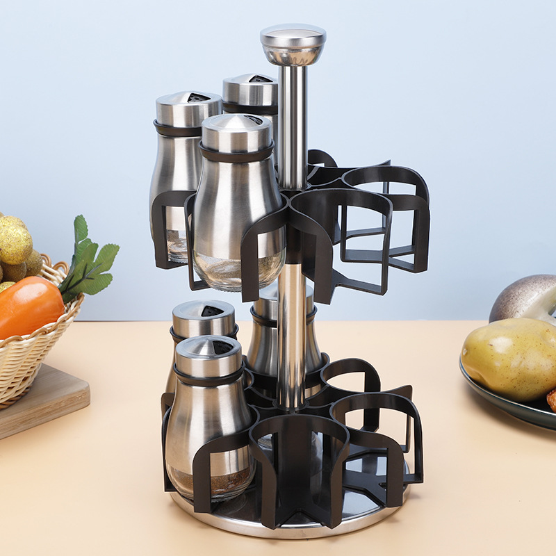 Suministro directo de fábrica botella de condimento multifuncional suministros de cocina tarro de condimento de barbacoa botella de aspersión de comino traje de estante giratorio