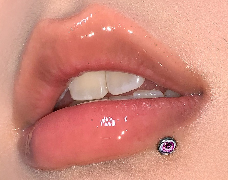 Labret stud lip piercing jewelry styling detail