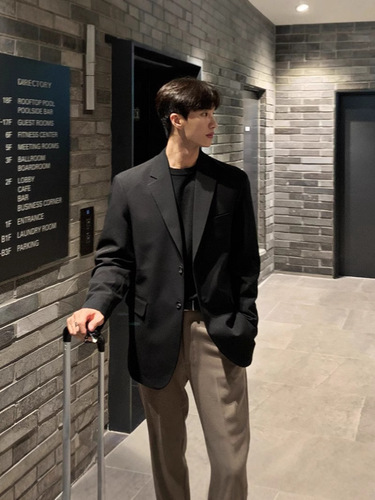 Men's Ins Trend Slim Fit Single Breasted Suit Jacket Spring and Autumn Light Mature Trendy High-End Casual Loose Street Style Top Coat