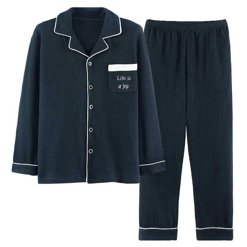 Pijamas de hombre Primavera y otoño solapa de manga larga Cardigan Youth algodón más tamaño suelto traje de uso doméstico se puede usar fuera