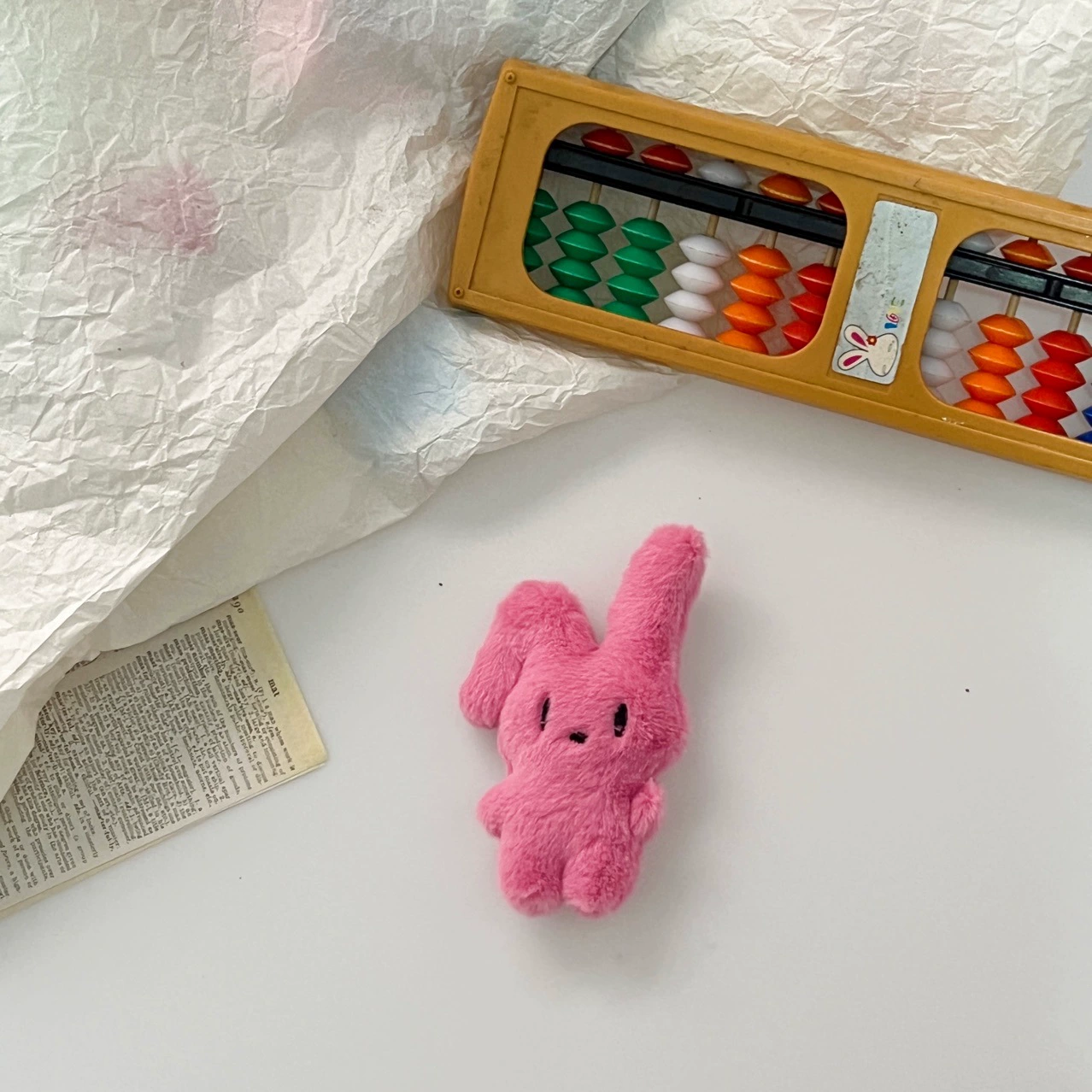 Plush Rabbit Doll, Handmade Cute Folding-Ears Accessory, 9×5.75×2 cm, Multi-color