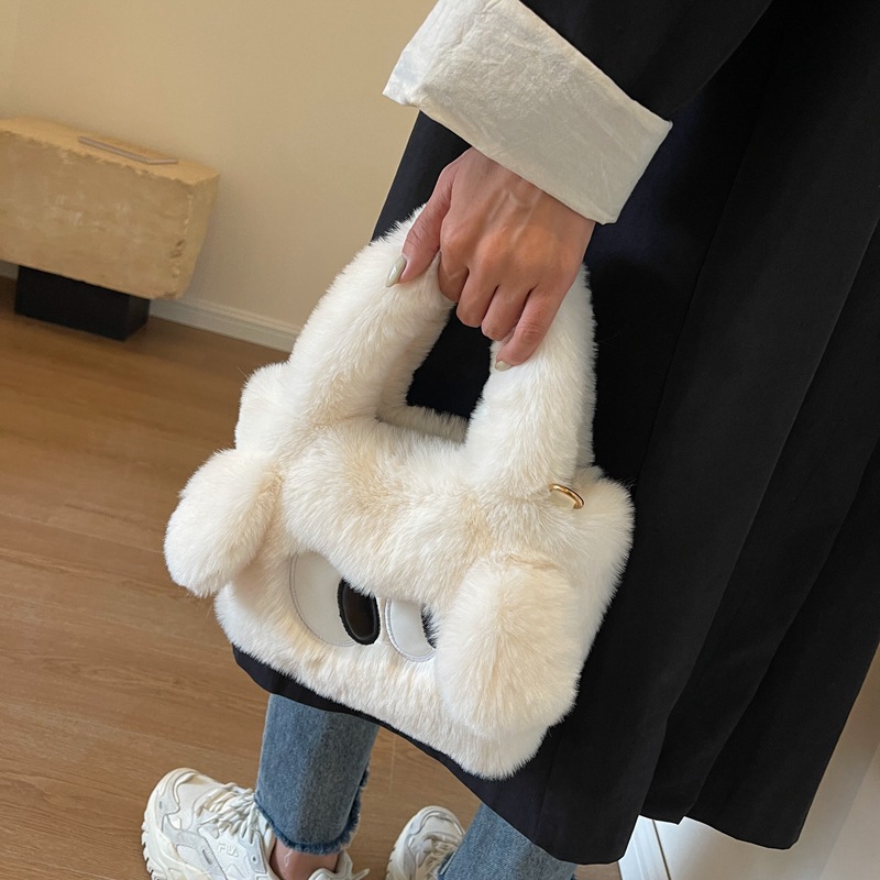 가을과 겨울 새로운 봉제 가방 귀여운 큰 눈 강아지 가방 손 가방 패션 어깨 메신저 가방 숙녀 핸드백
