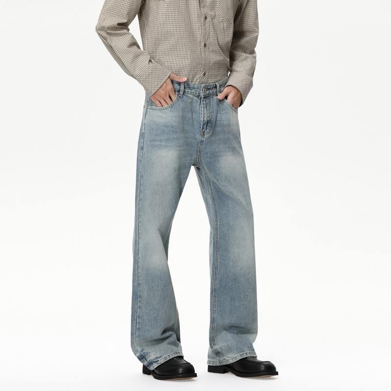 Mtlclothes Men's Clothing | High Street Vibe Micro-Flared White Slim Fit Versatile Commuter Jeans Washed Casual Trend