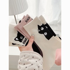 春夏款襪子女中筒襪ins潮高顏值卡通貓咪可愛百搭外穿中筒襪