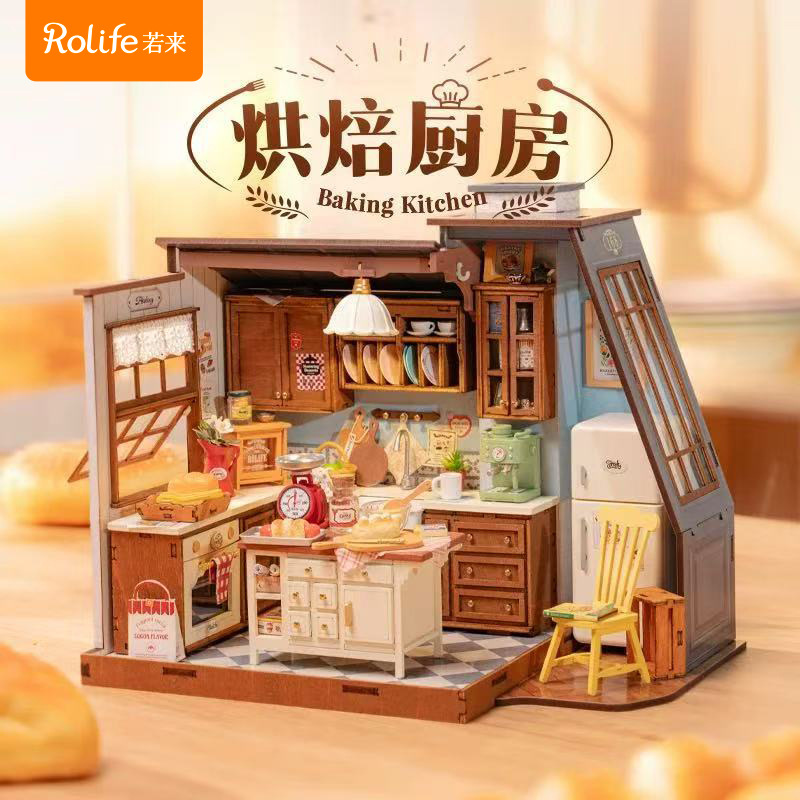 Rollife Ruolai briy choza villa ensamblada a mano mini casa modelo casa de bloques de construcción de bricolaje juguete mujer