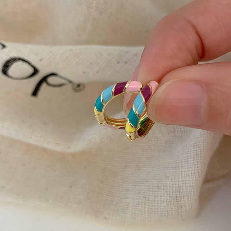 Retro Dopamine New Colorful Drip Glaze Circle Earrings Korean Niche Ins Style Earrings