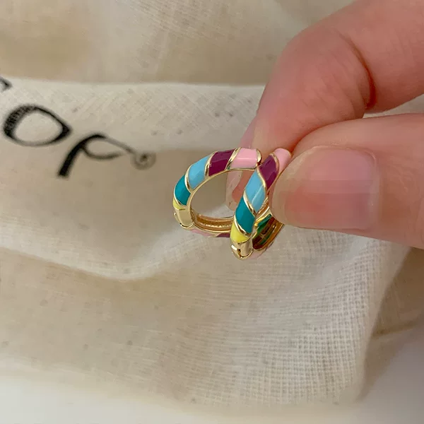 Retro Dopamine New Colorful Drip Glaze Circle Earrings Korean Niche Ins Style Earrings