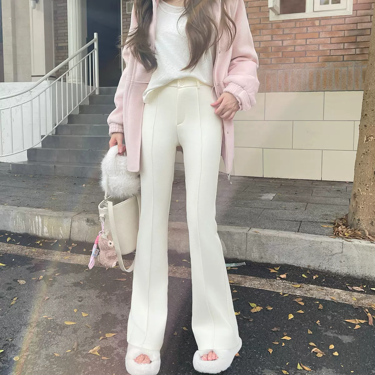 修身显瘦微喇加绒西裤女秋冬季加厚保暖时尚气质高级感纯色长裤