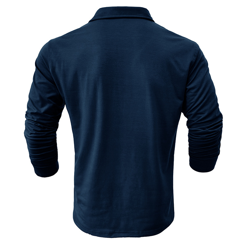 Al Aire Libre Otoño e Invierno nueva solapa europea y americana hombres camiseta transfronteriza Comercio exterior hombres de color sólido camisa de Polo de manga larga al por mayor