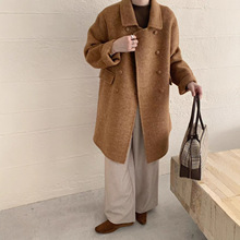 韩系2025秋冬修身新款双面羊毛大衣时尚百搭宽松设计羊毛呢外套女
