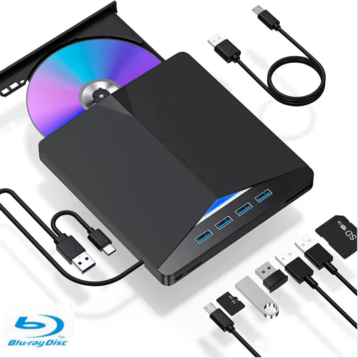 厂家直供新款超薄USB3.0&Type-c多功能外置蓝光刻录机