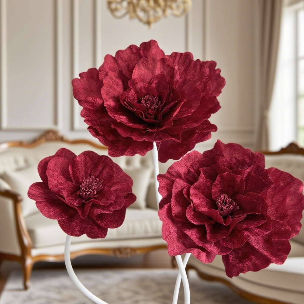 Una gran simulación de tela de terciopelo peonía flor de boda ventana de flores falsas exhibición estudio de fotos rosas artificiales rojas de vino