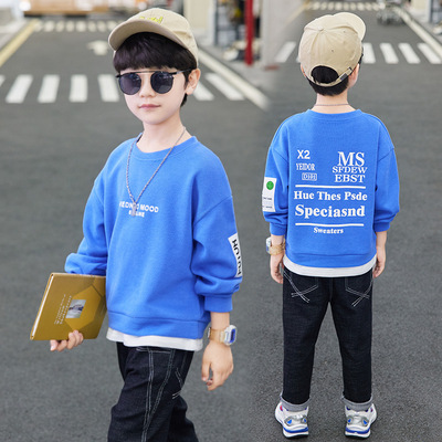 童装假两件卫衣男童圆领套头衫2021秋季新款中大童外穿7秋装宽松9