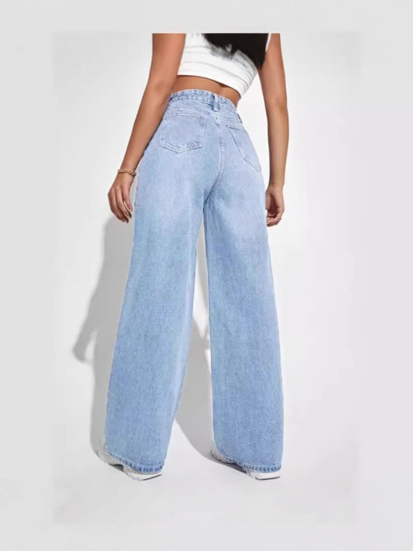 新しい Amazon AliExpress クロスボーダーヨーロッパとアメリカの女性のジーンズ女性のハイウエストスリムストレートデニムパンツホットスタイル|undefined