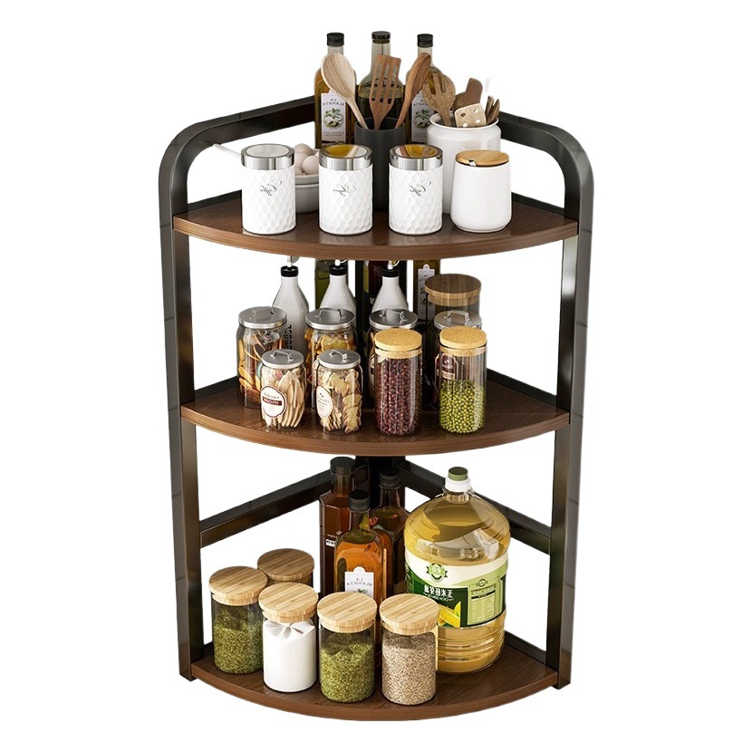 Esquina de la cocina estante de almacenamiento encimera de esquina trípode hogar esquina condimento estante de almacenamiento multi-capa condimento rack