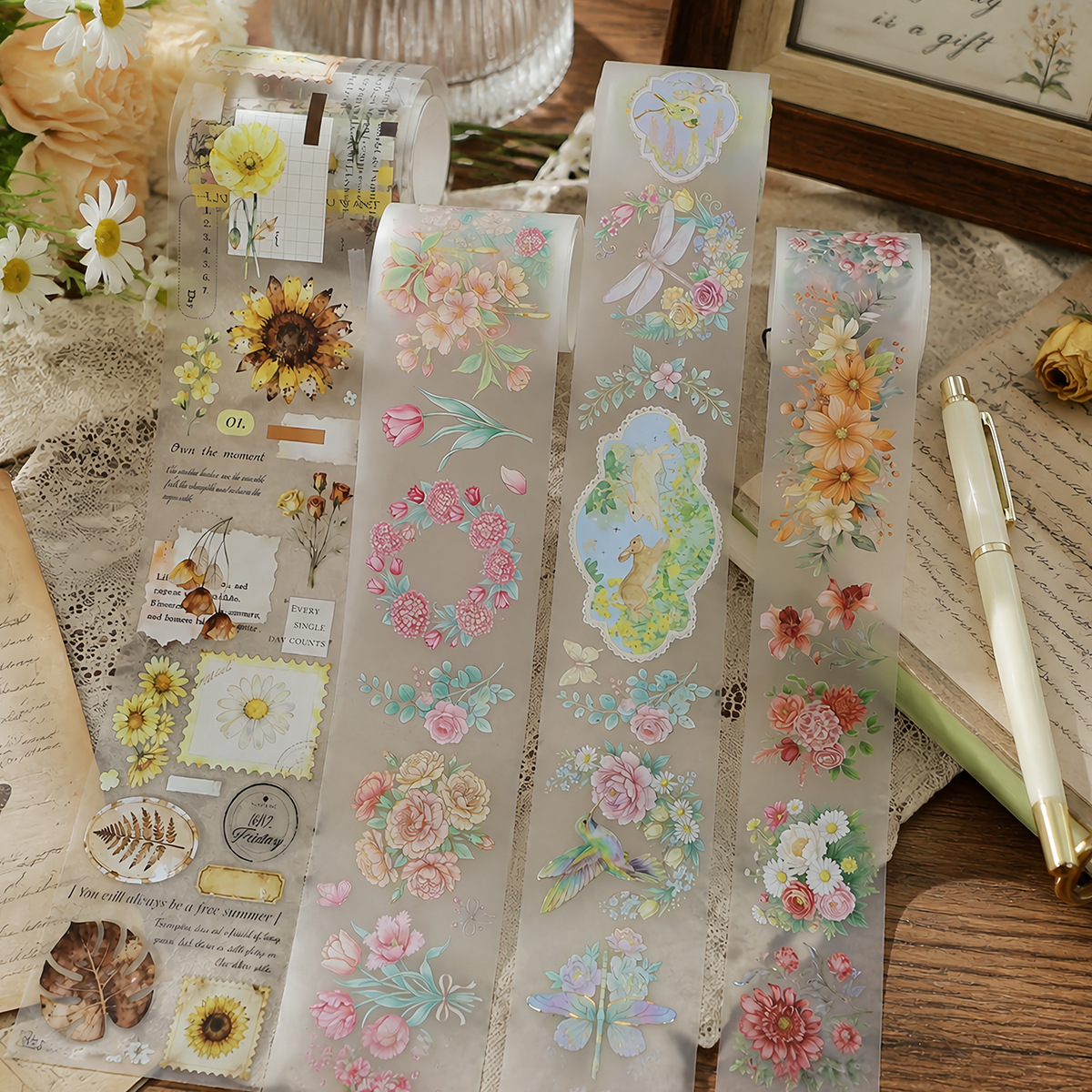 European and American transparent PET special oil journal tape, ins floral tape, sunflower journal material, decorative sticker tape