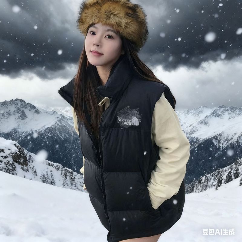 北脸1996羽绒服马甲男女同款美版TNF700蓬刺绣冬背心情侣款双面穿|undefined